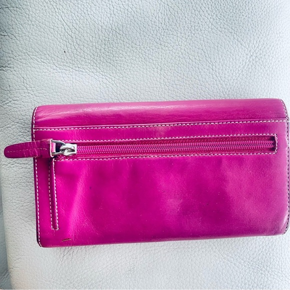 VISCONTI LEATHER MAIVE FUSCHIA PURPLE BIFOLD ZIPPED WALLET - Picture 3 of 16